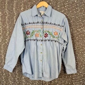 Vintage John Henry Floral Embroidered Button Up Long Sleeve‎ Shirt Women's L